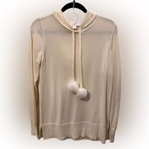 Belle by Kim Gravel Cream Hooded Sweater with Pom Poms. NWOT